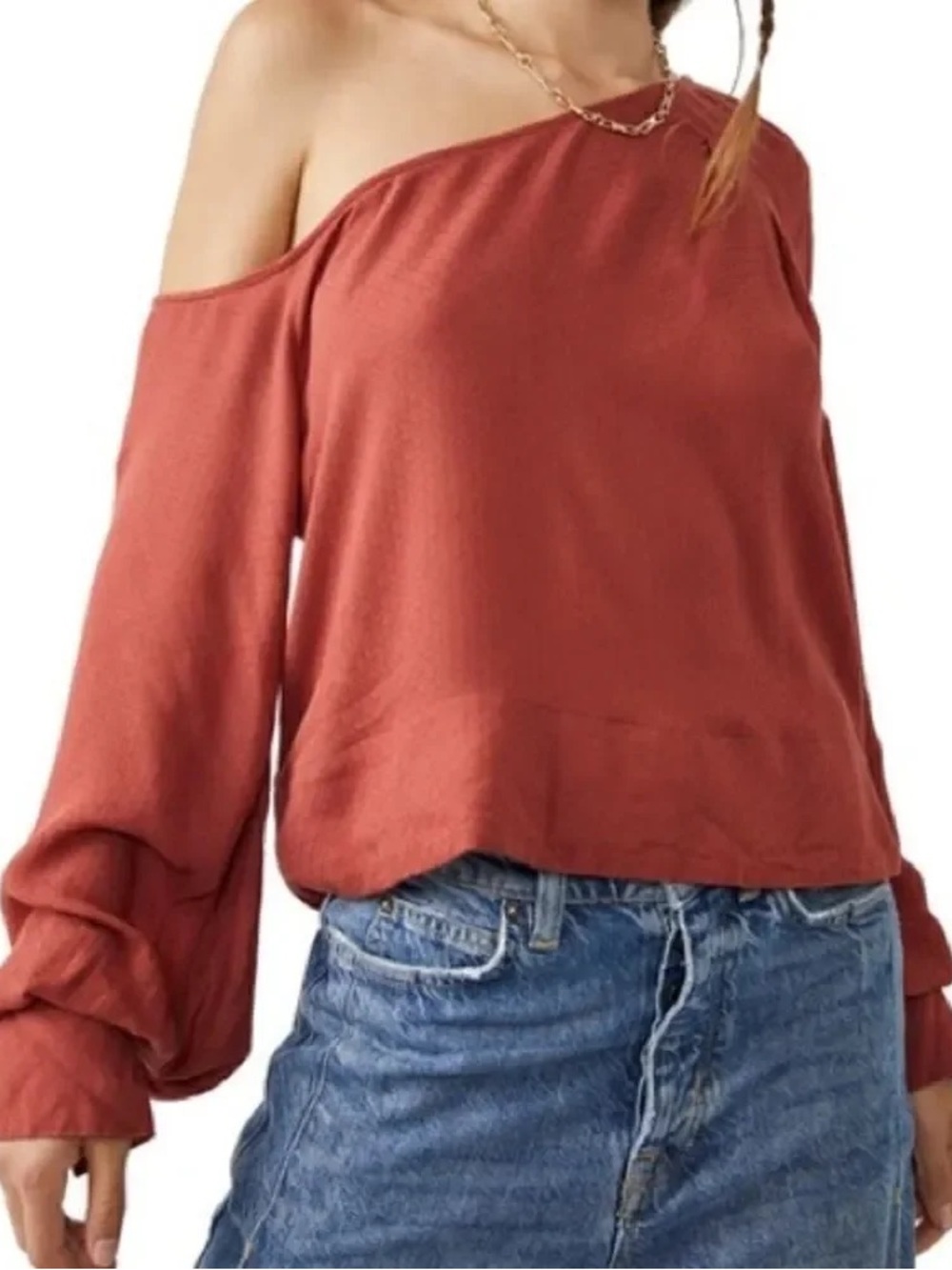 Free People Justina Blouse NWT Rose Off Shoulder Billowy Sleeve Top S